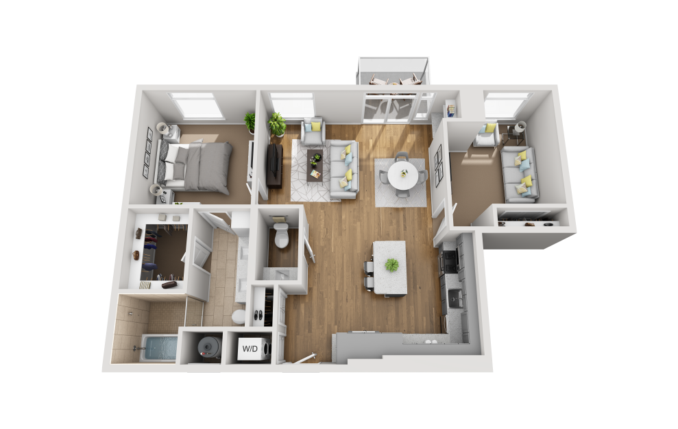 A1.5AD - 1 bedroom floorplan layout with 1.5 bath and 1170 square feet. (3D)