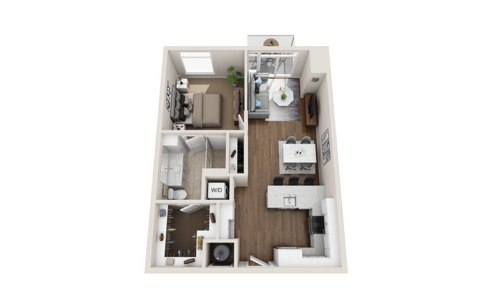 A1A - 1 bedroom floorplan layout with 1 bathroom and 768 square feet (3D)