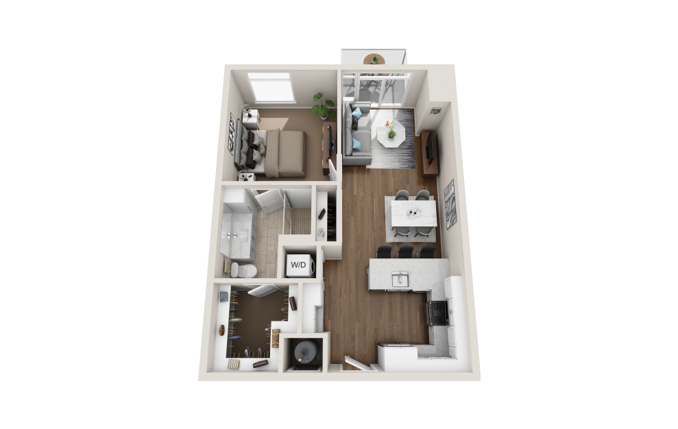 A1A - 1 bedroom floorplan layout with 1 bath and 768 square feet. (3D)