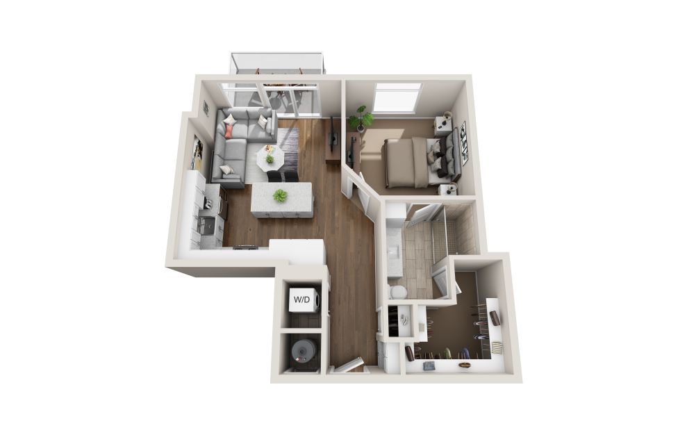 A1B - 1 bedroom floorplan layout with 1 bath and 781 square feet. (3D)