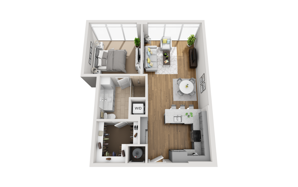 A1C - 1 bedroom floorplan layout with 1 bathroom and 822 square feet (3D)