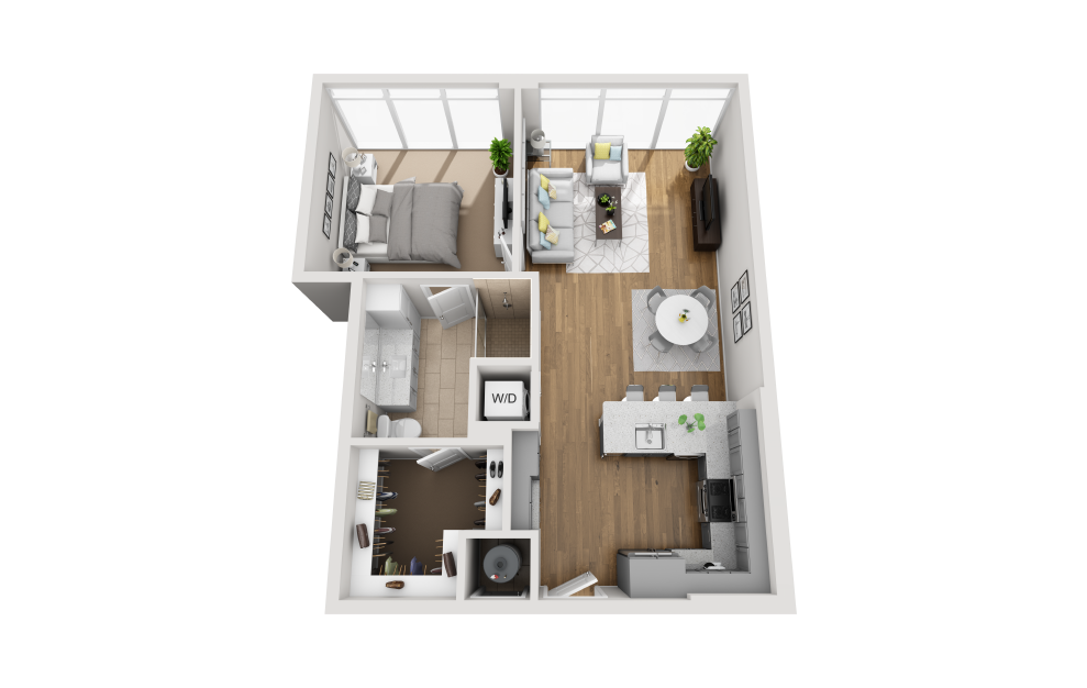 A1C - 1 bedroom floorplan layout with 1 bath and 822 square feet. (3D)