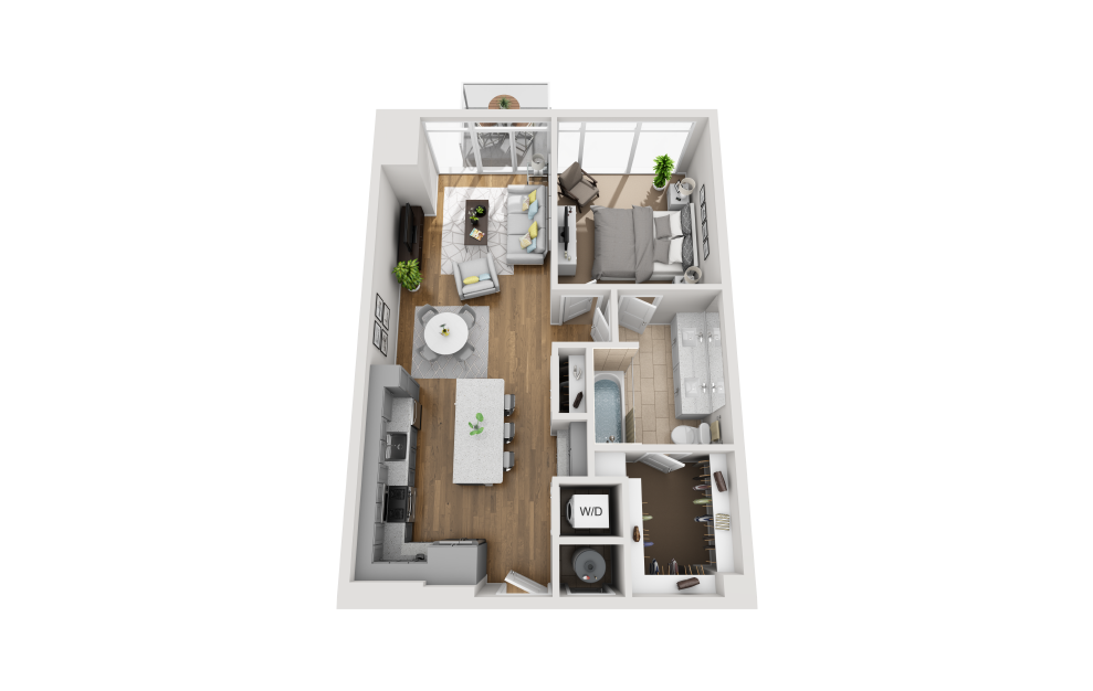 A1D - 1 bedroom floorplan layout with 1 bath and 825 square feet. (3D)