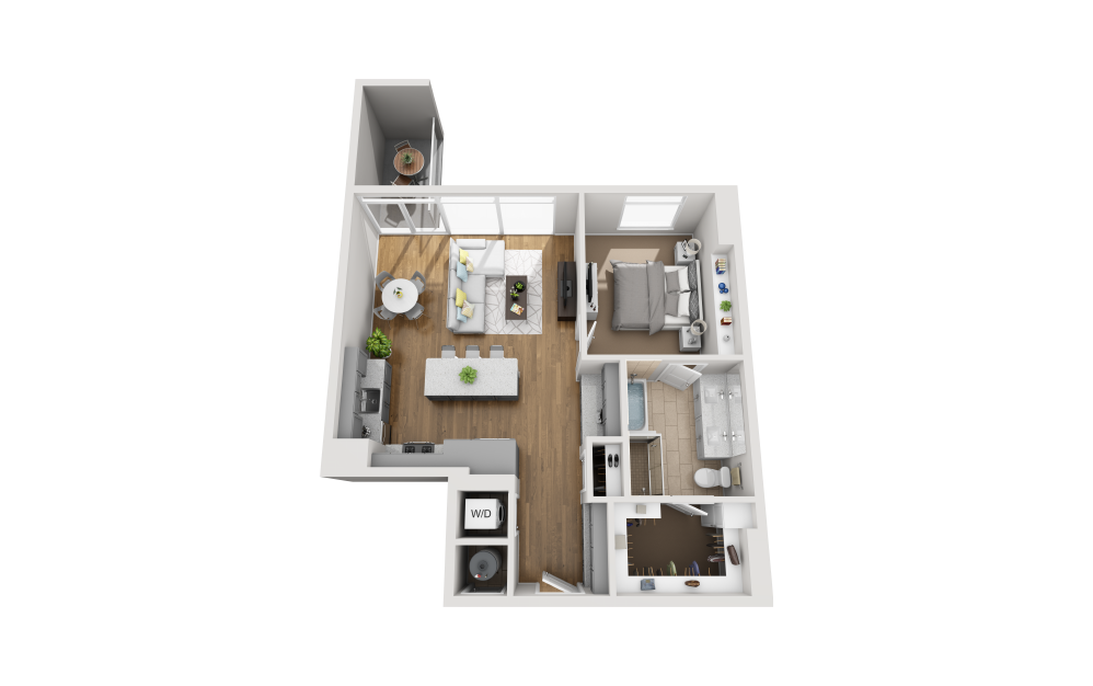 A1E - ADA - 1 bedroom floorplan layout with 1 bathroom and 839 square feet (3D)