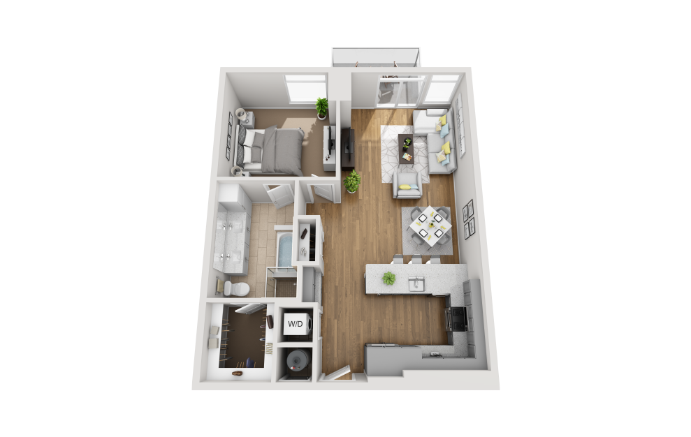 A1G - 1 bedroom floorplan layout with 1 bath and 938 square feet. (3D)