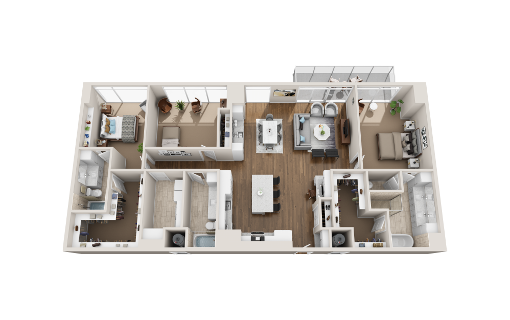 C3C-PH - 3 bedroom floorplan layout with 3 bathrooms and 2137 square feet (3D)