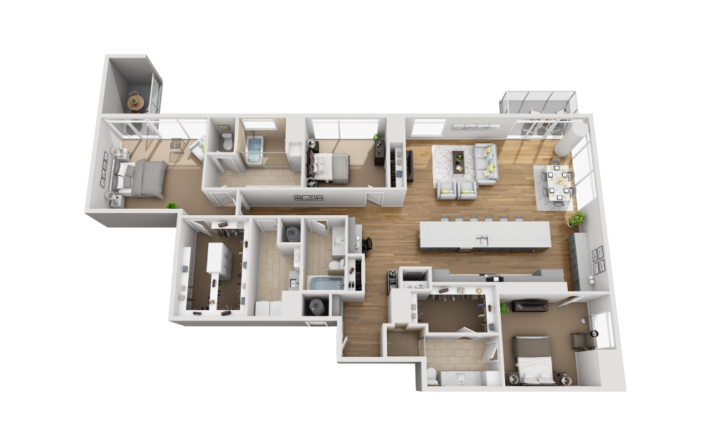 C3D-PH - 3 bedroom floorplan layout with 3 bathrooms and 2452 square feet (3D)