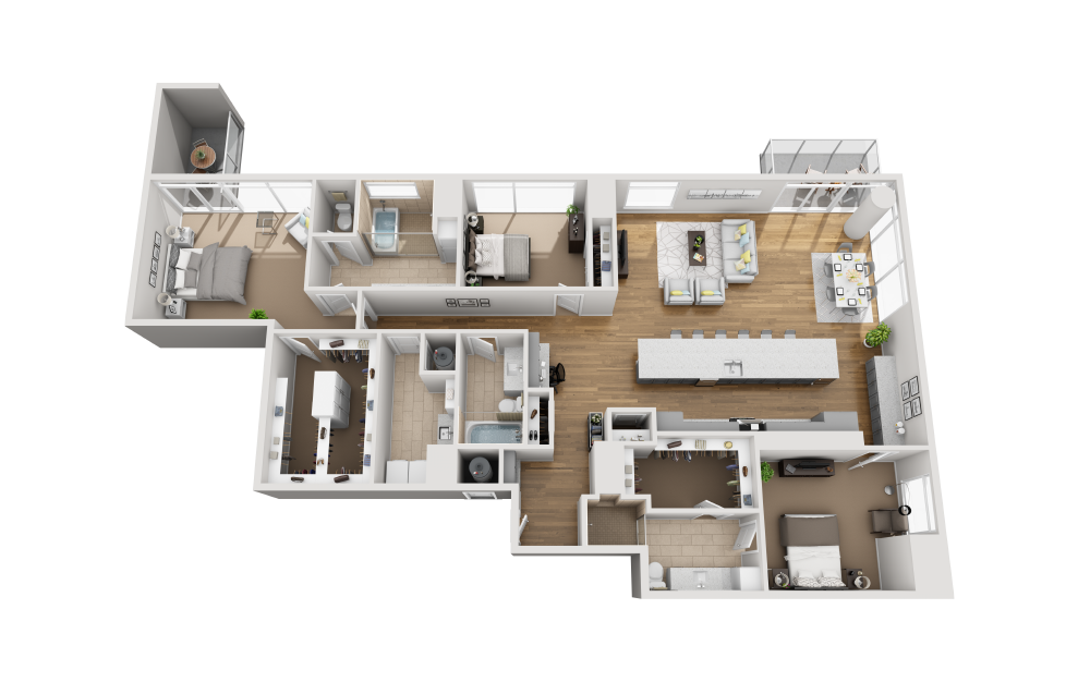 C3D-PH - 3 bedroom floorplan layout with 3 baths and 2452 square feet. (3D)
