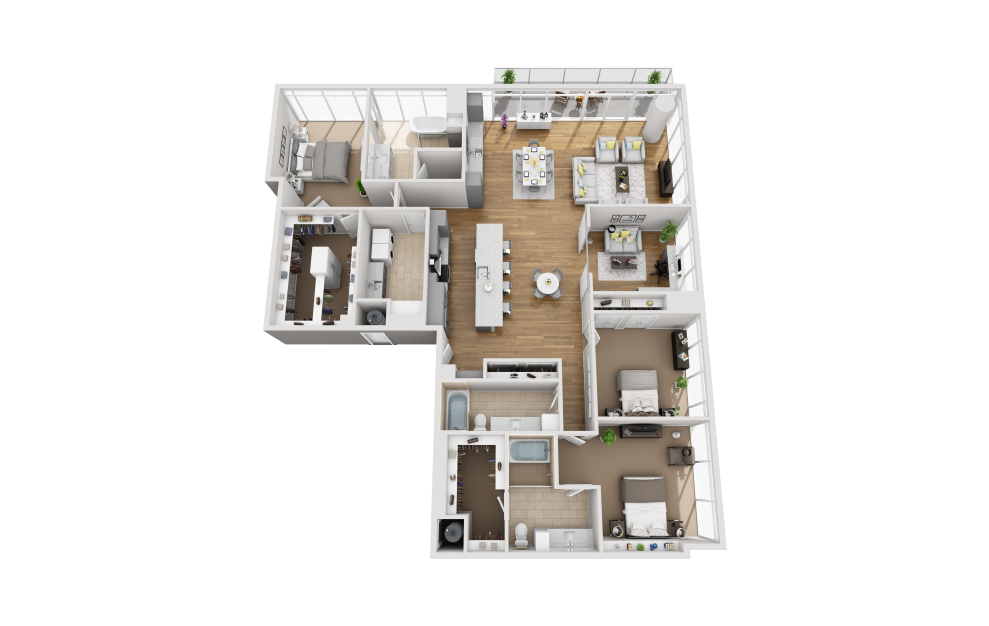 C3E-PH - 3 bedroom floorplan layout with 3 baths and 2638 square feet. (3D)