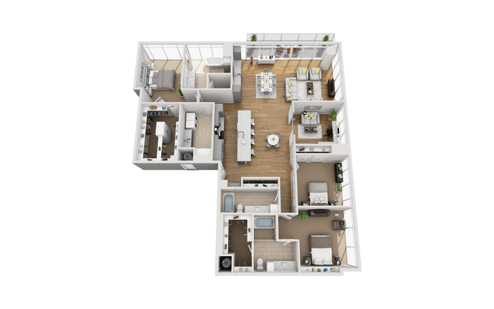 C3E-PH - 3 bedroom floorplan layout with 3 bathrooms and 2638 square feet (3D)