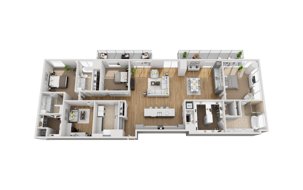 C3F-PH - 3 bedroom floorplan layout with 3 bathrooms and 2777 square feet (3D)