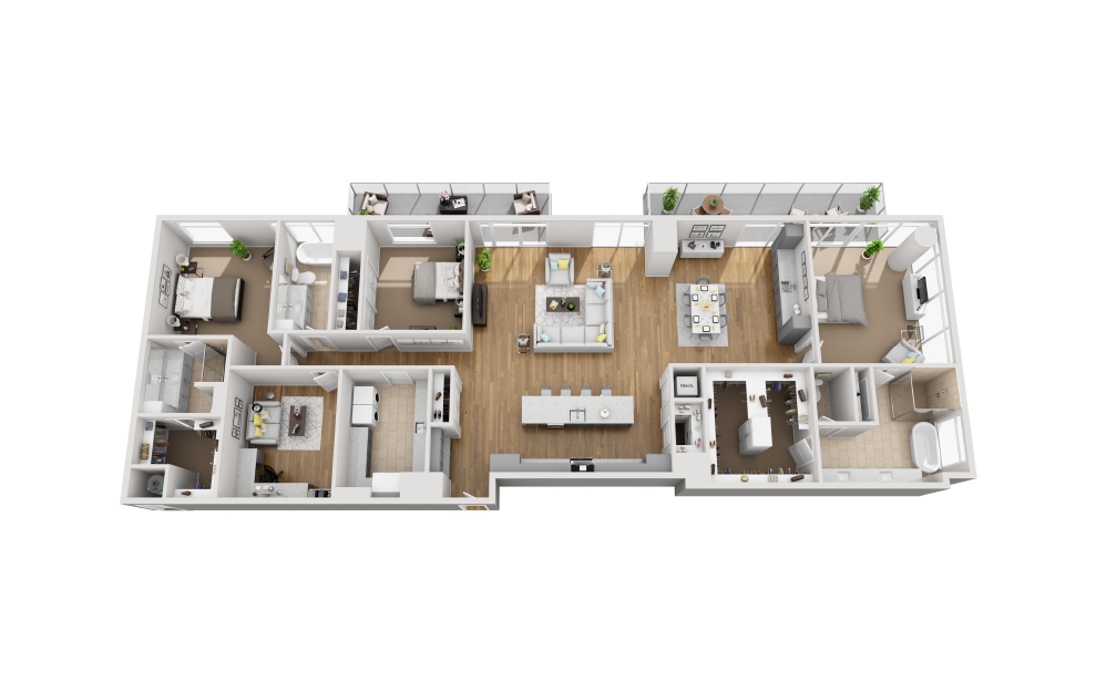 C3F-PH - 3 bedroom floorplan layout with 3 baths and 2777 square feet. (3D)