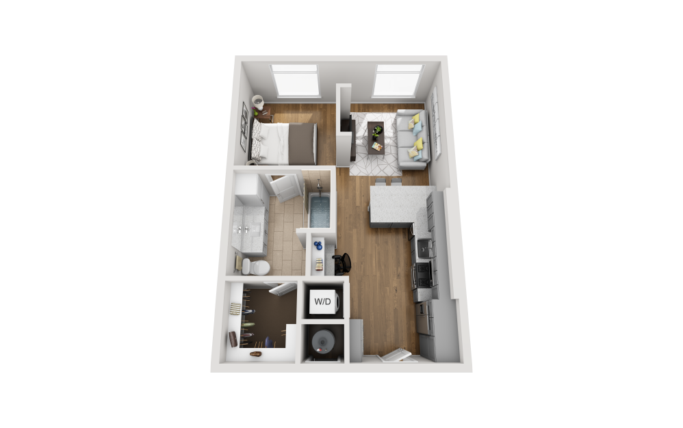 E1C - ADA - Studio floorplan layout with 1 bathroom and 584 square feet (3D)